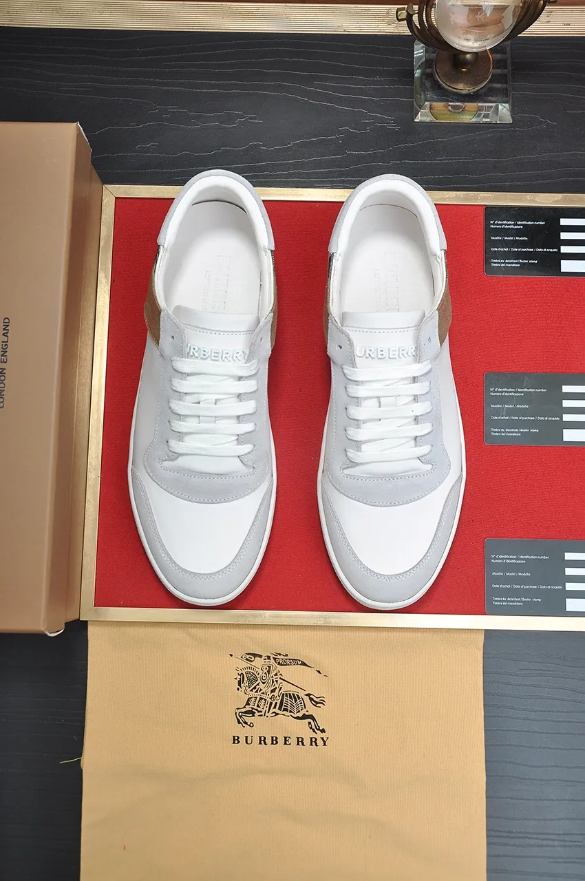 Men's shoes💰480💶[Burberry] (cowhide lining) classic low-top sneakers｜Imported cowhide with classic plaid fabric｜Cow leather lining｜Original outsole｜Fine workmanship and comfortable to wear Size: 38-44 (customized at 45)